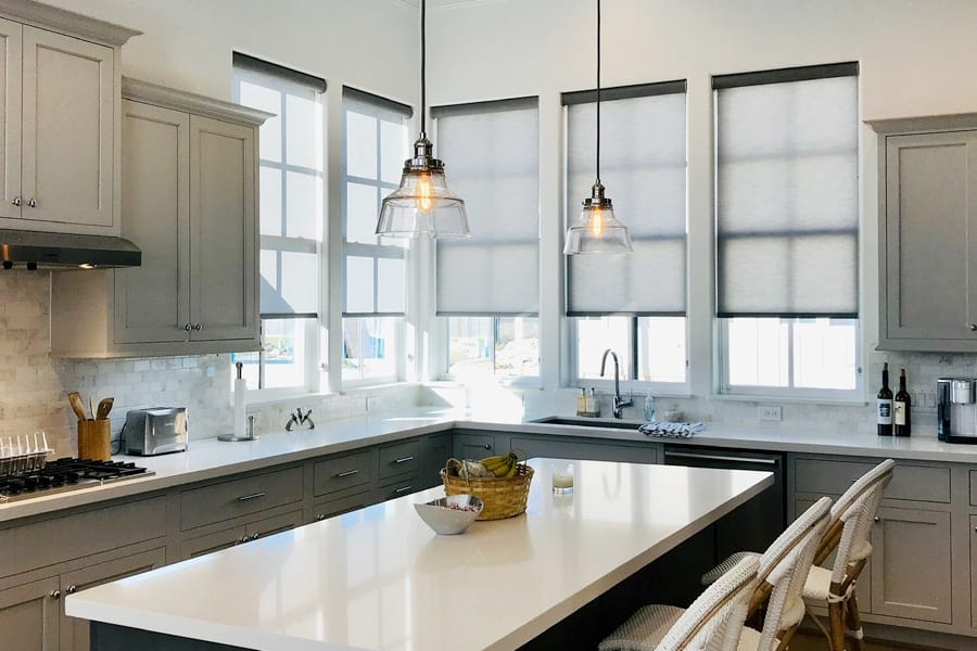 Modern kitchen with elegant window blinds