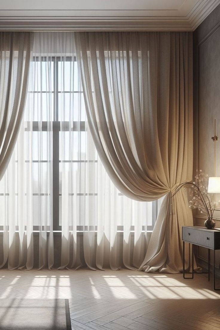 Airy sheer curtains in a bright modern living room
