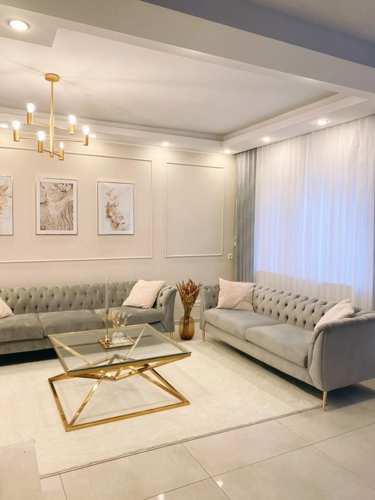 Modern interior with flowing floor-to-ceiling curtains