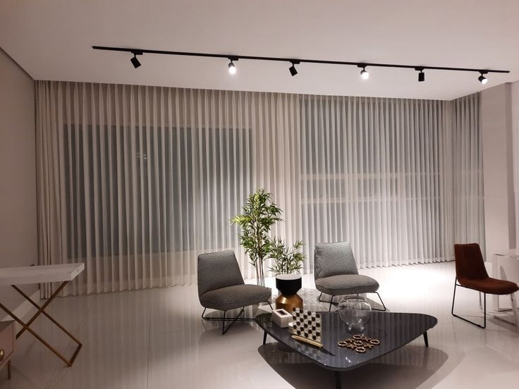 Minimalist home office with modern roller blinds