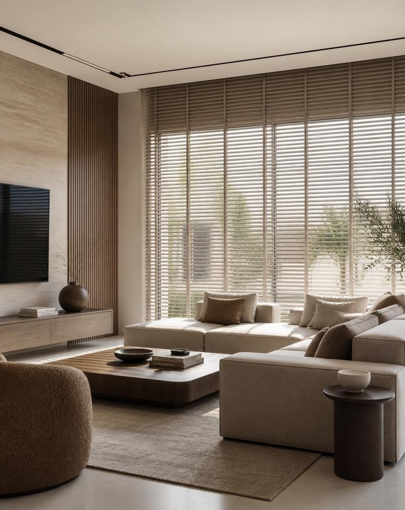 Modern window blinds and shades in an elegant interior